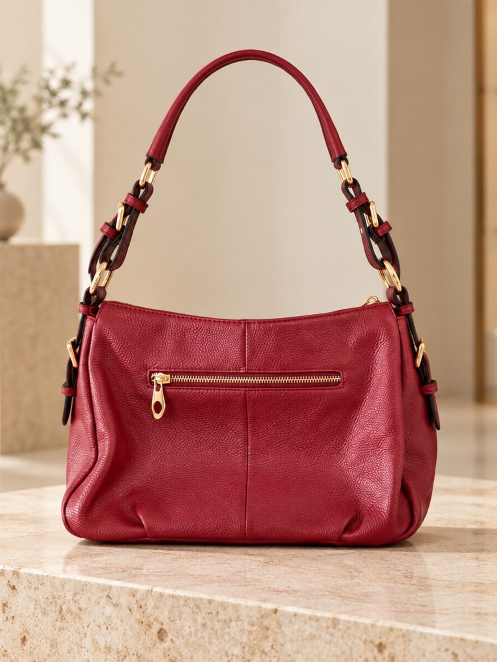 Kattee Wine Red Pebbled Leather Hobo Shoulder Bag